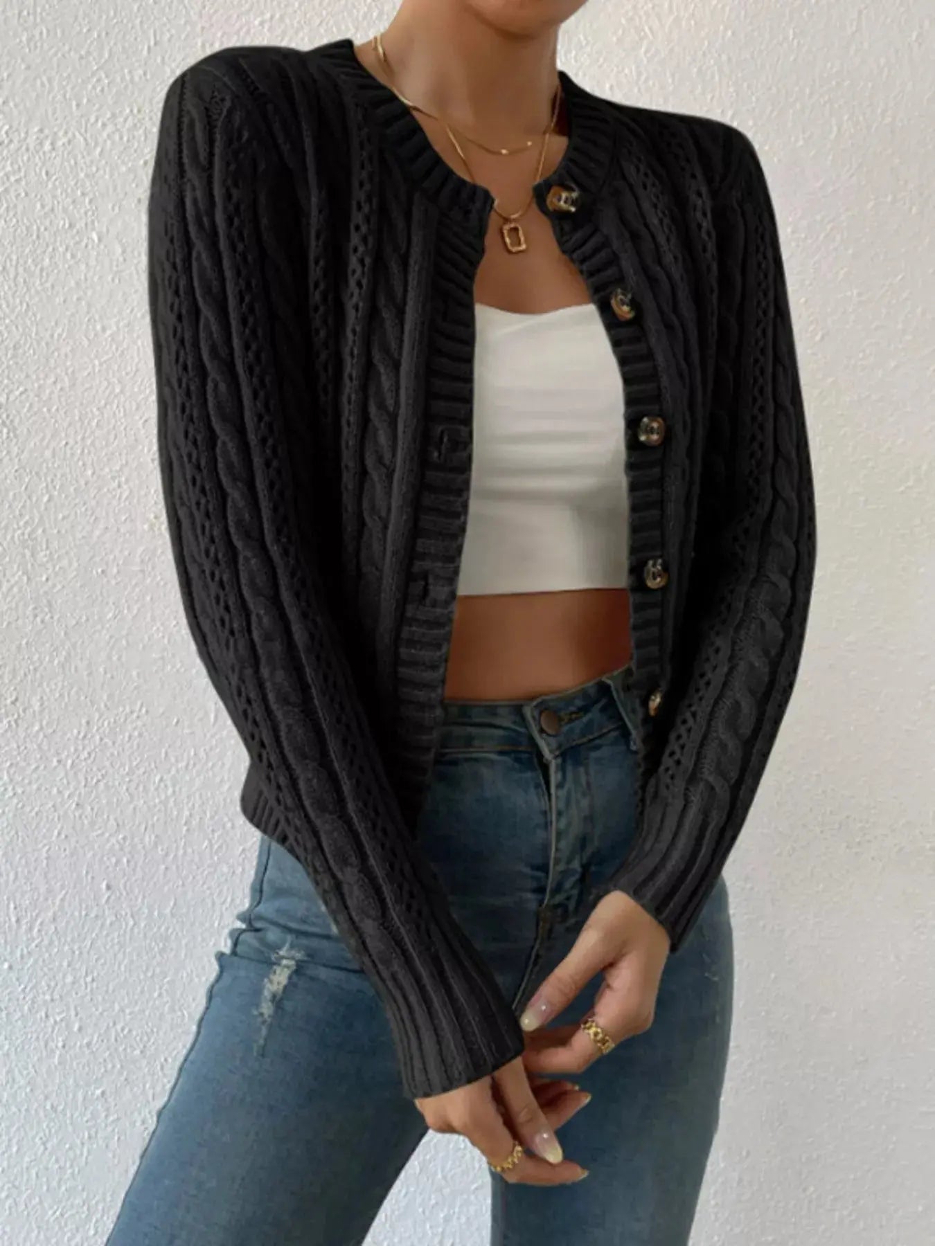 Cable Knit Button Up Cardigan