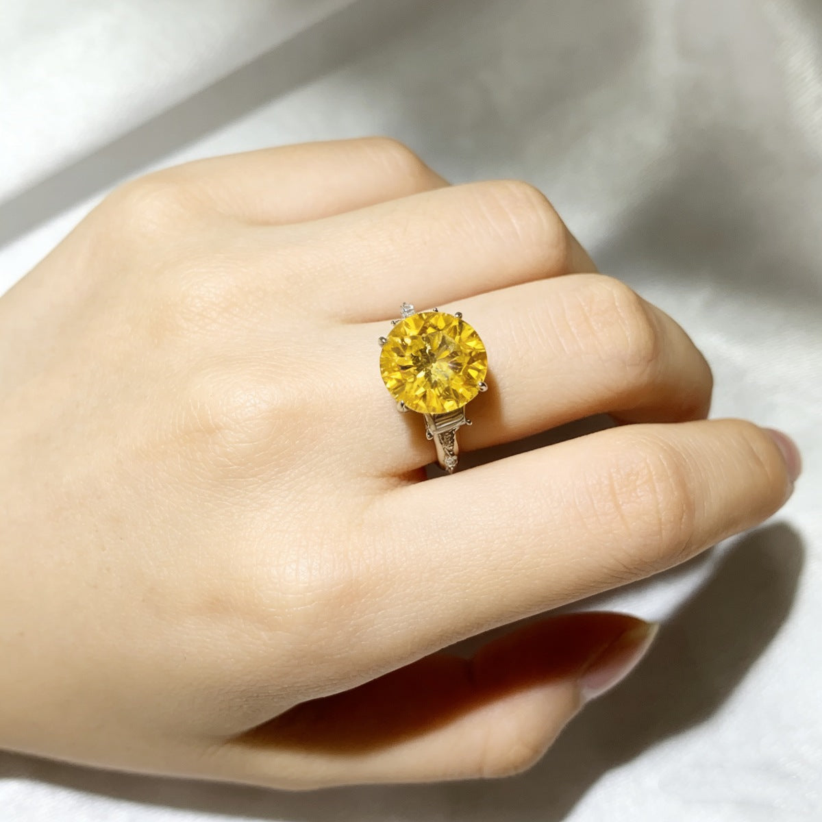 Yellow Round Cut 5 Carat Moissanite Ring 925 Sterling Silver