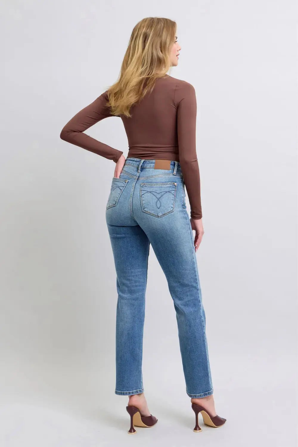 Full/Plus Size Run Vintage Wash Thermal Straight Judy Blue Jeans
