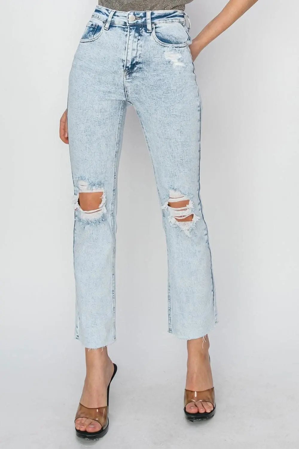 T-Shirts Trendsi RISEN High Rise Distressed Ankle Jeans