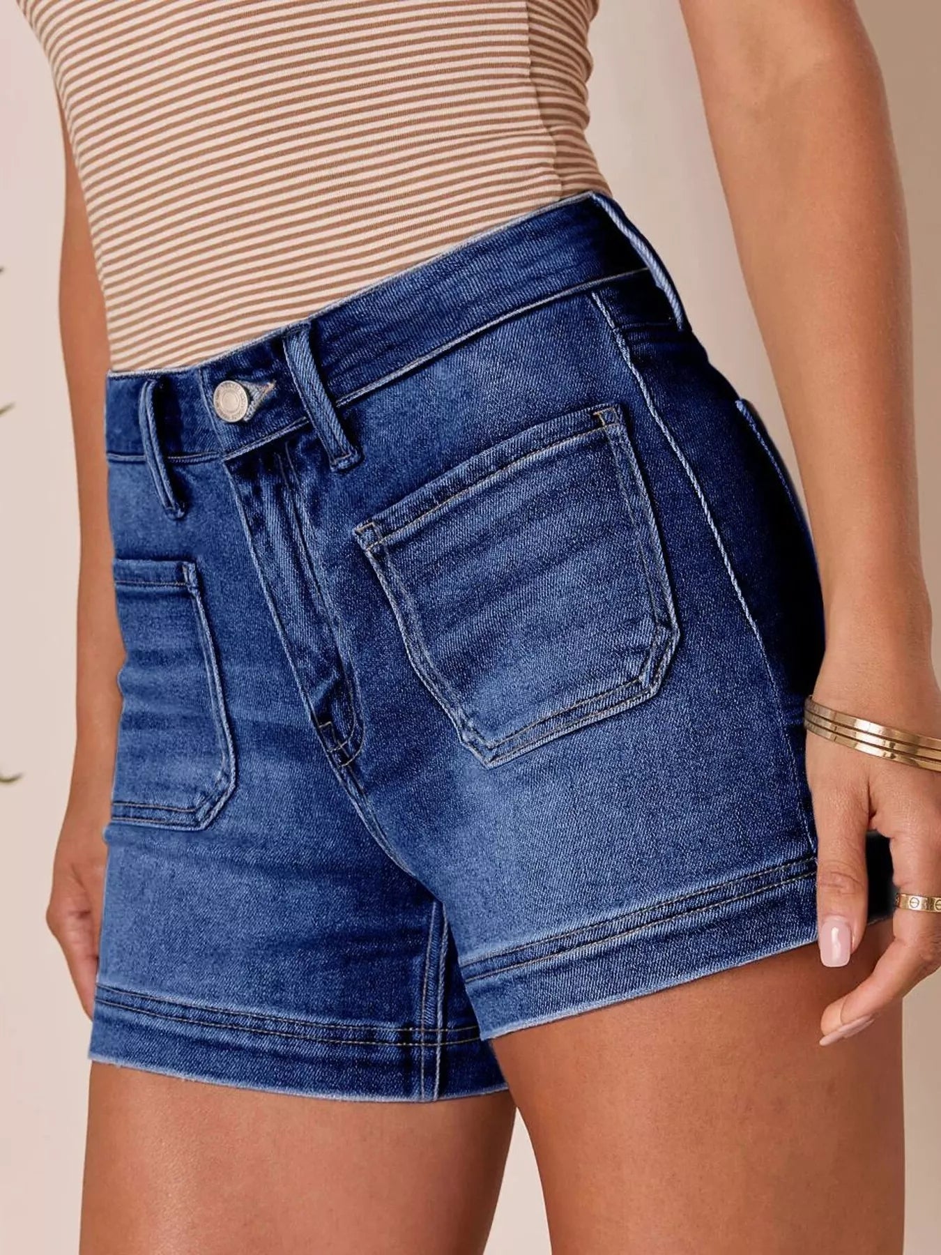 High Waisted Denim Shorts with Pockets