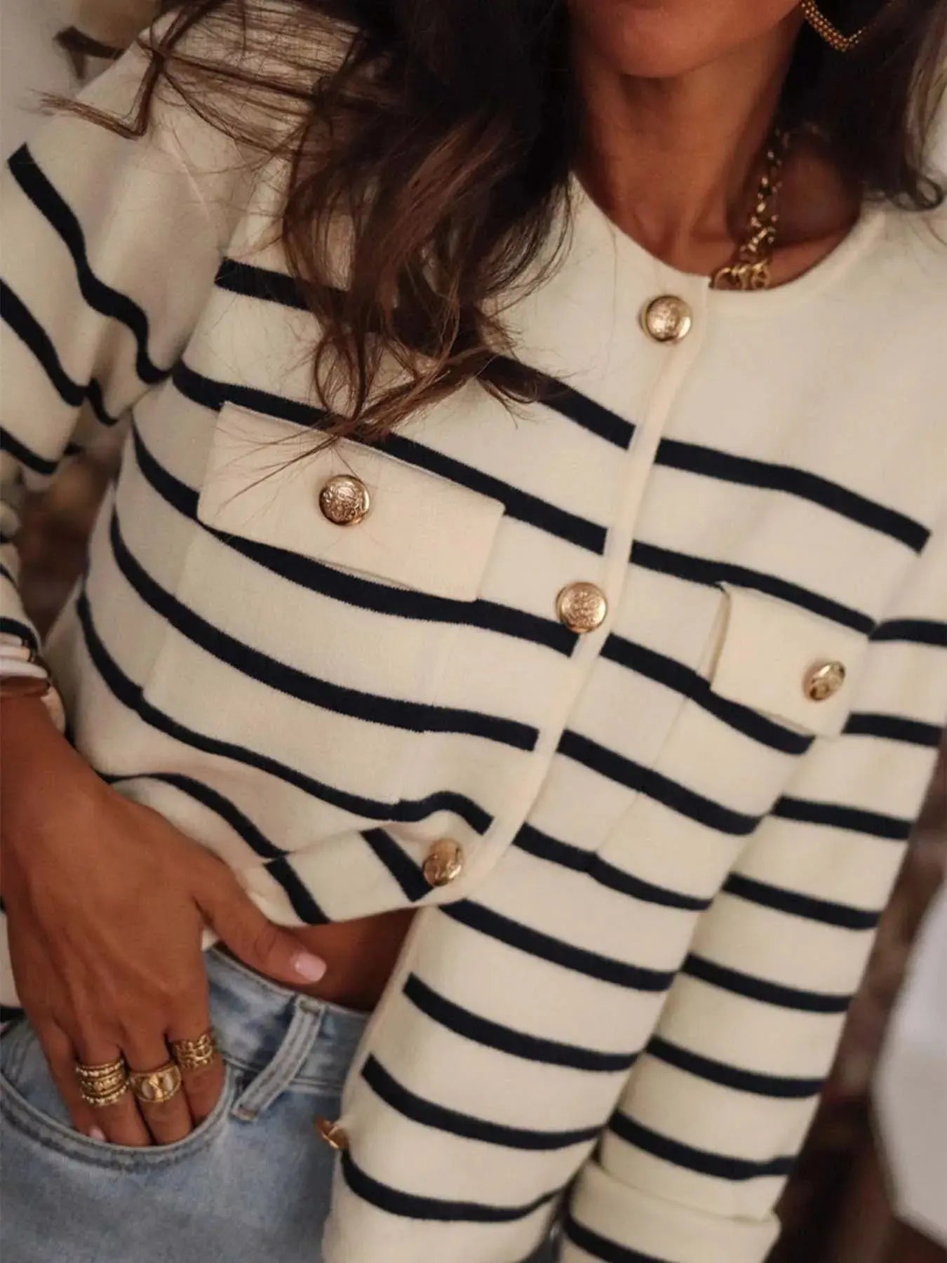 Striped Button Front Cardigan