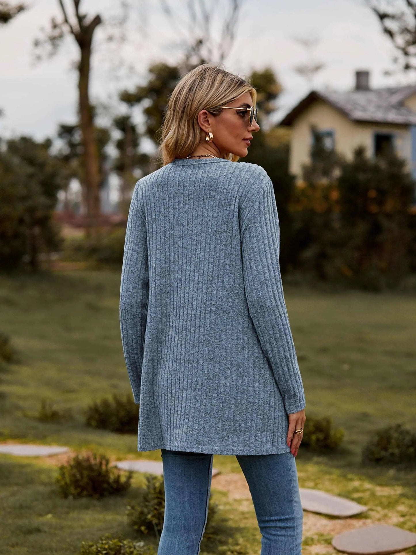 Sweaters Trendsi Heathered ribbed cardigan with pockets