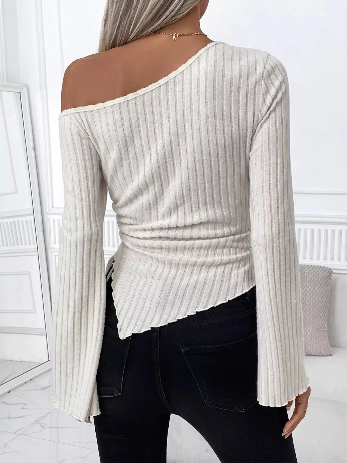 Ribbed Asymmetrical Hem One Shoulder T Shirt