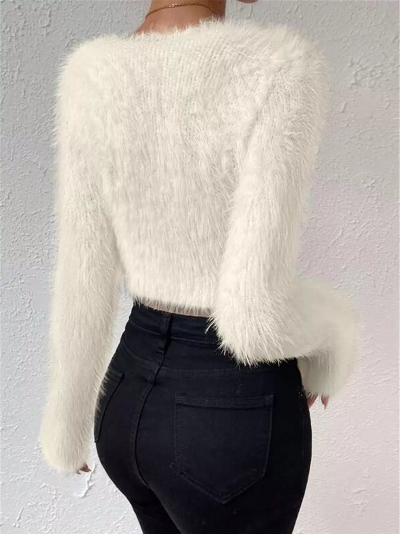 Fluffy Knit V Neck Sweater
