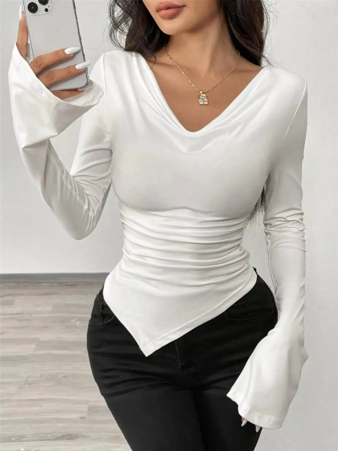 Asymmetrical Long Sleeve Fitted T Shirt