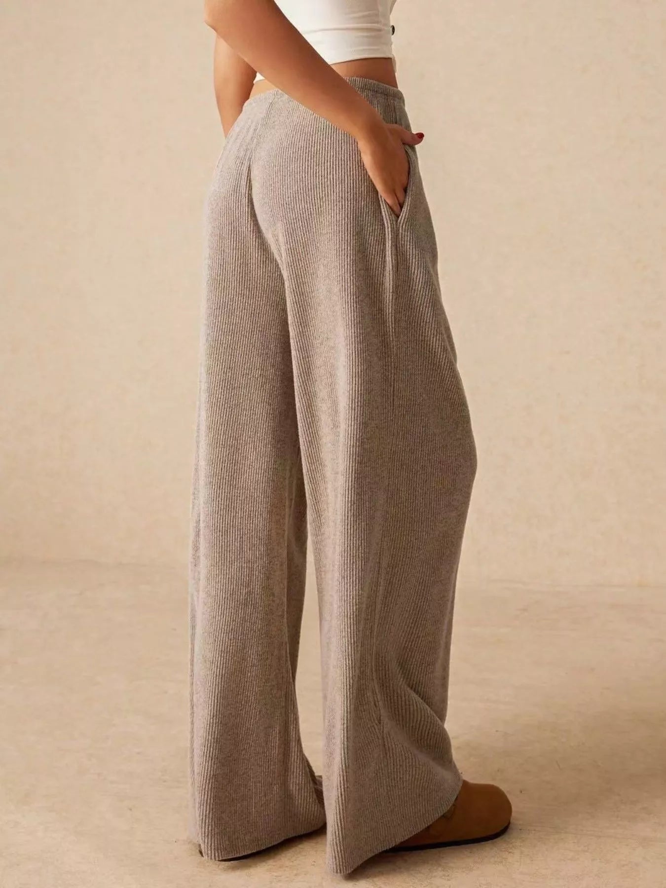 Ribbed Drawstring Wide Leg Pants