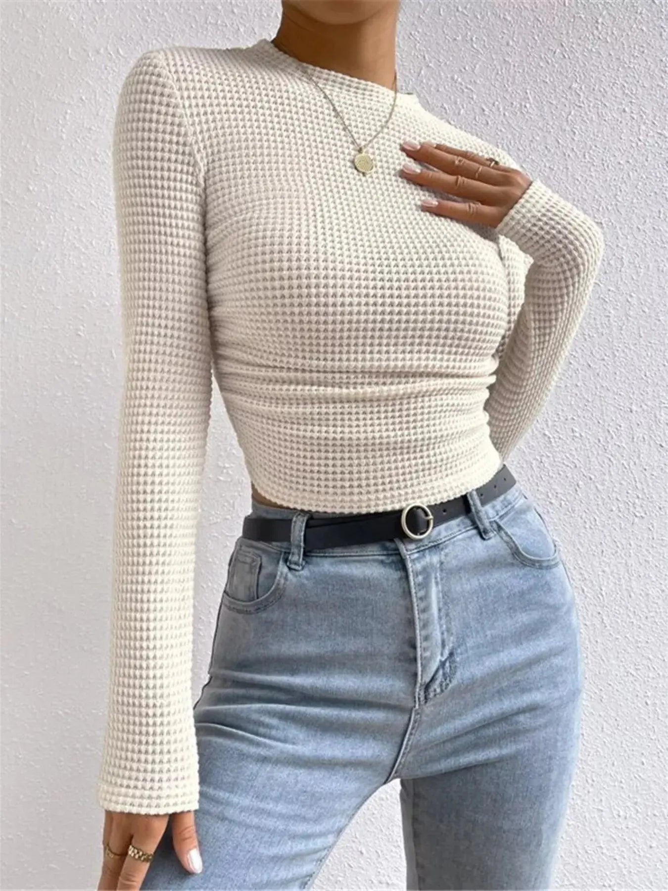 Waffle Knit Long Sleeve T Shirt