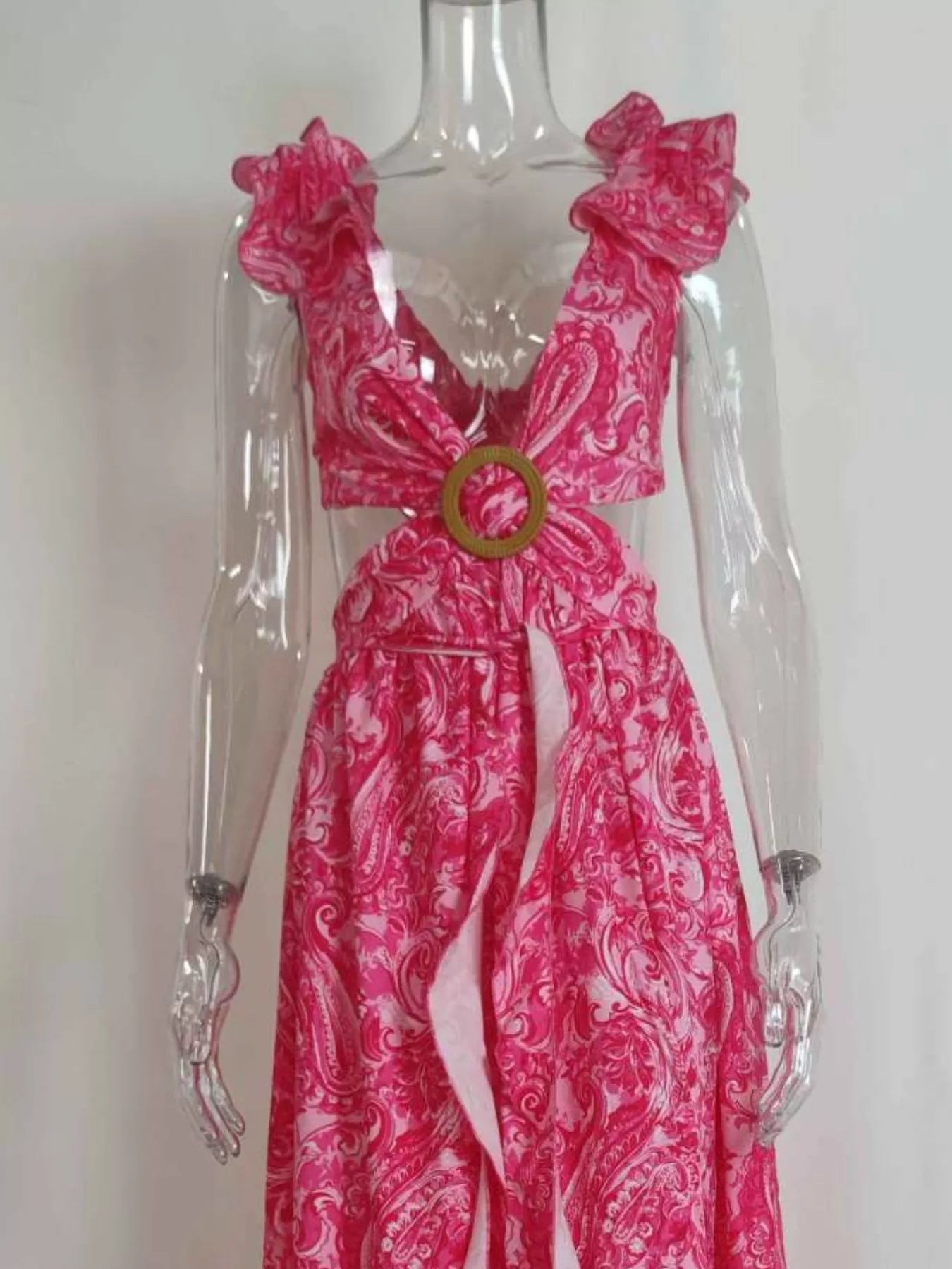 Full Size Ruffled Cutout V Neck Maxi Dress
