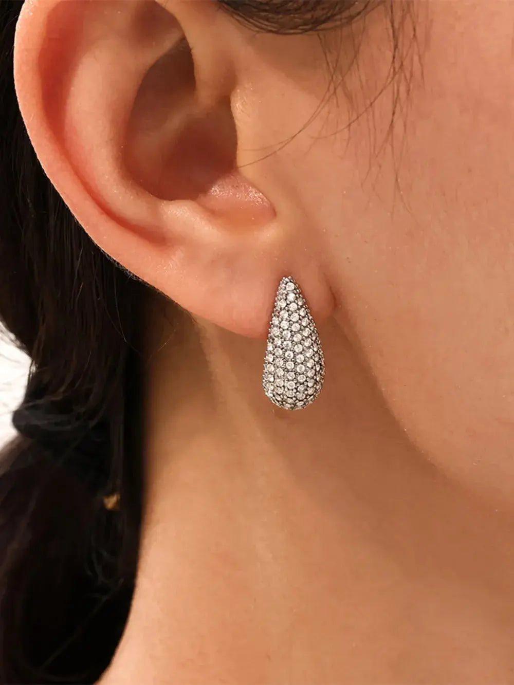 Stainless Steel Zircon Teardrop Stud Earrings – Multicolor & Crystal Options