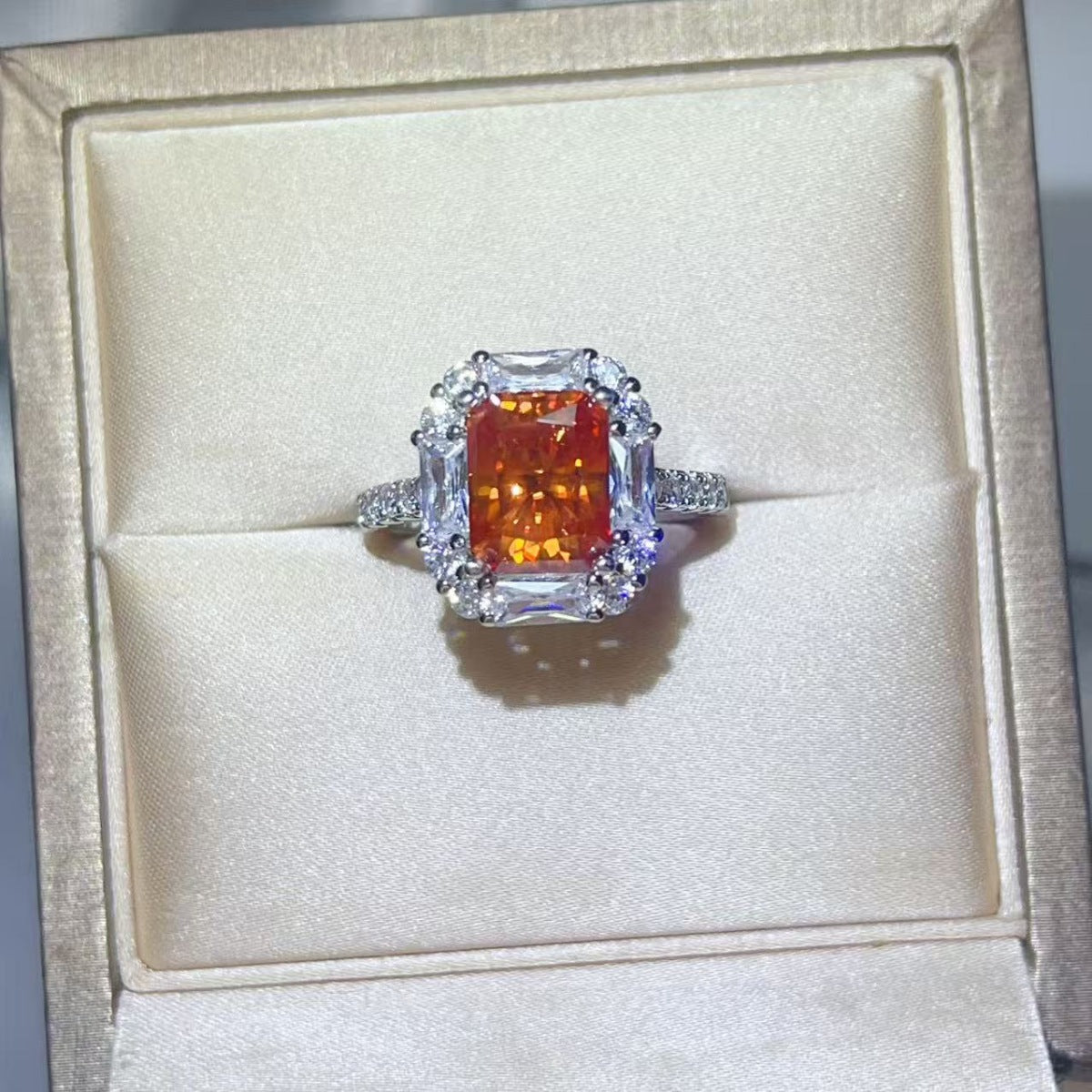 3 Carat Emerald Cut Moissanite Halo Ring