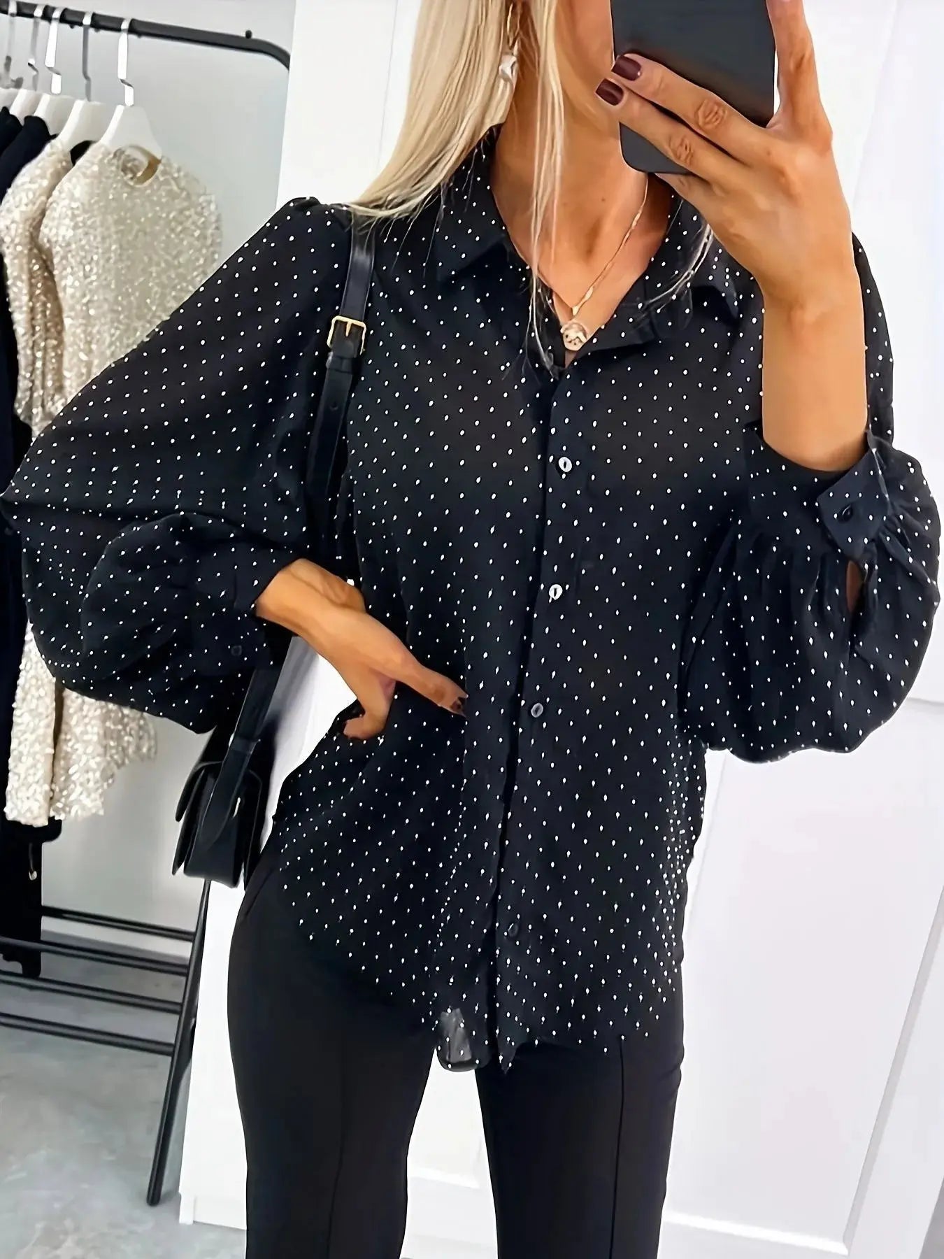 Polka Dot Oversized Button Up Shirt