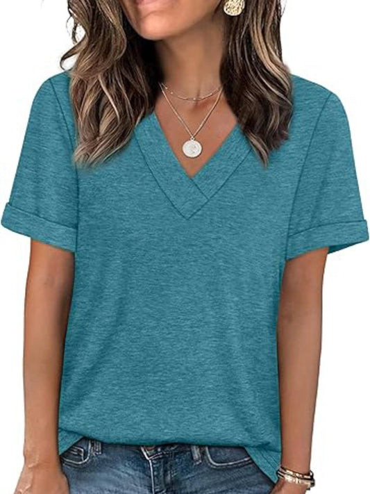 Casual V Neck Short Sleeve T Shirt