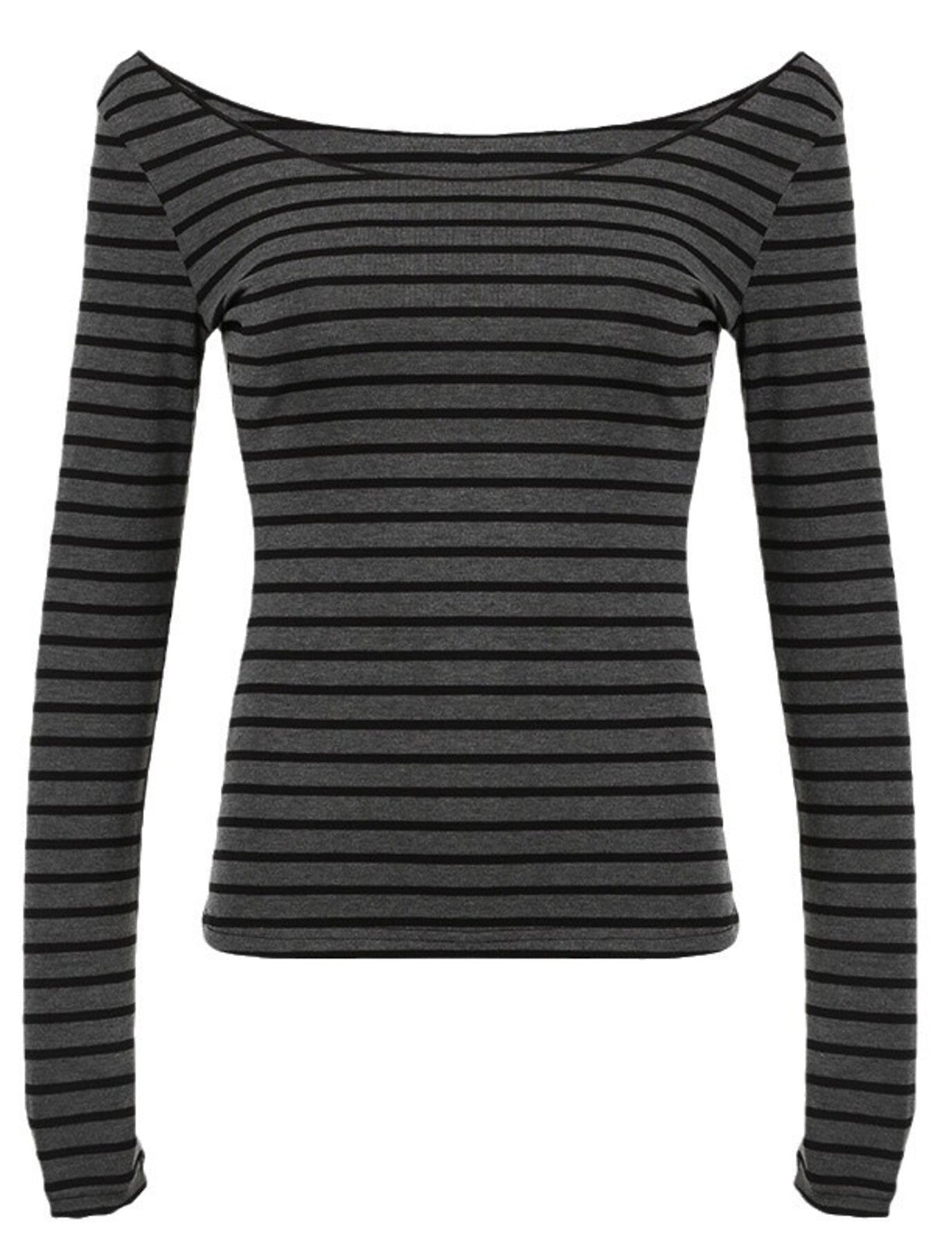 Striped Long Sleeve Boat Neck T Shirt