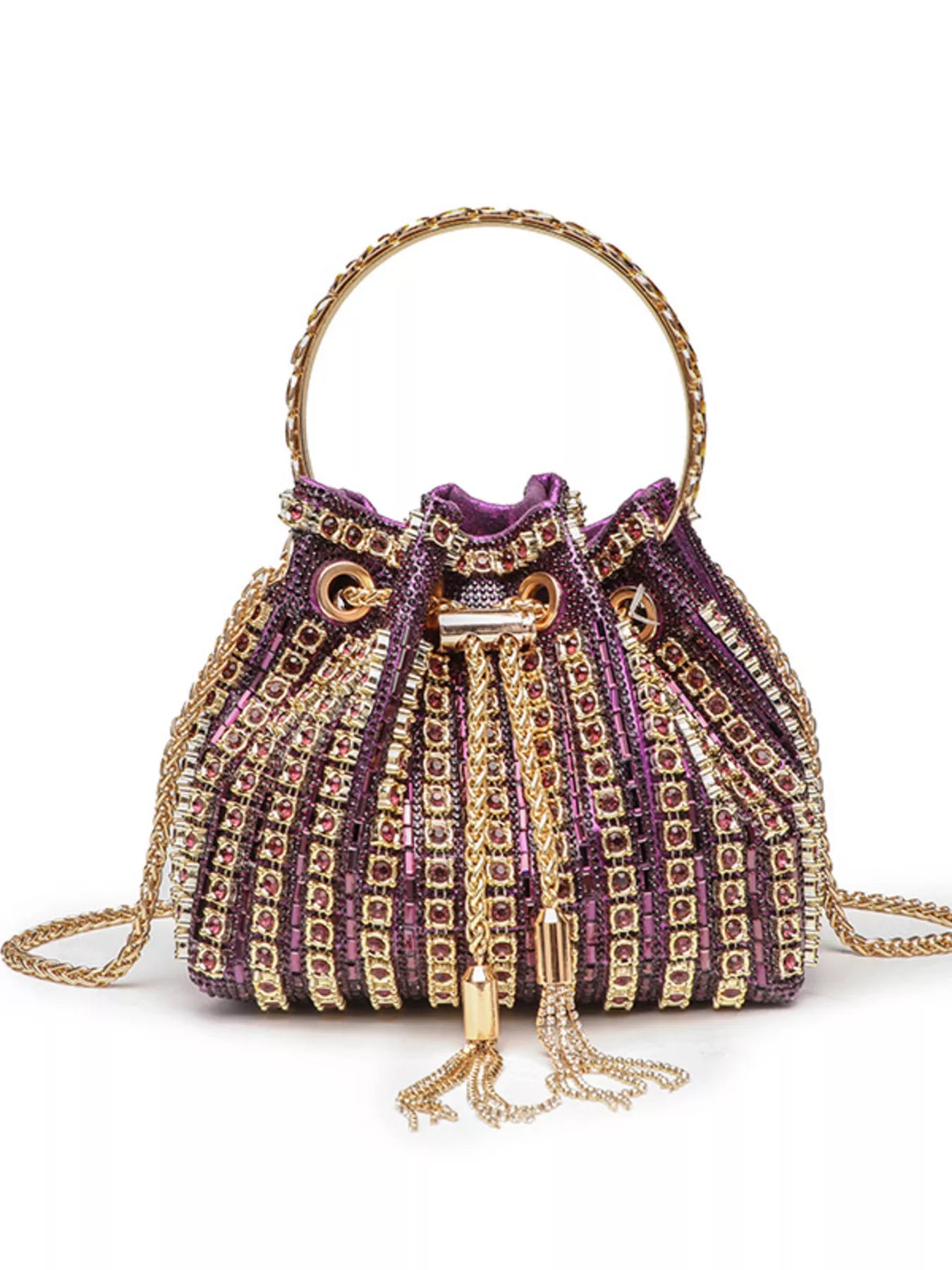 Bucket Style Rhinestone Crossbody Bag