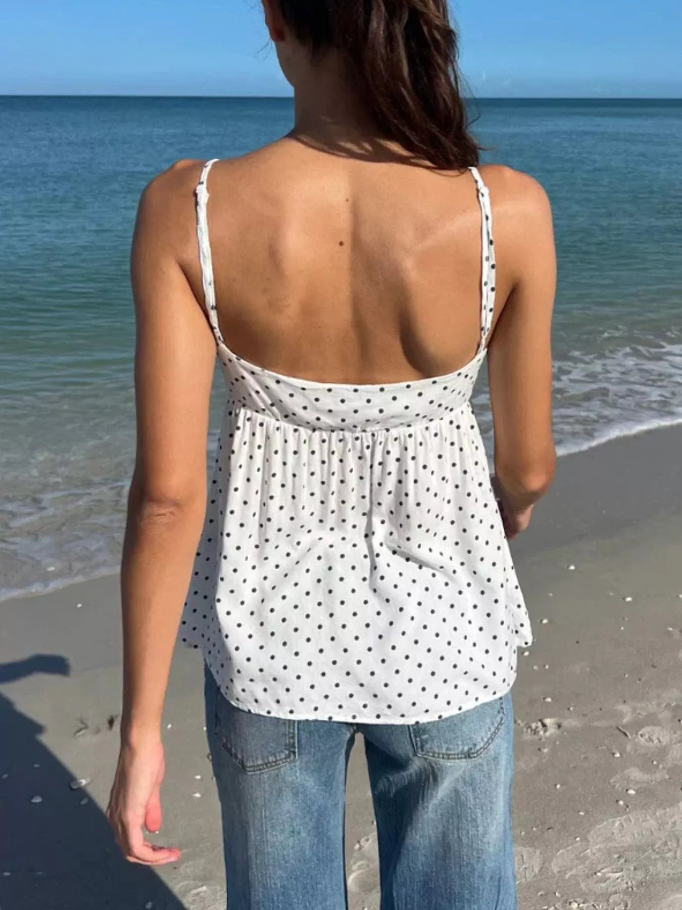 Polka Dot Flowy V Neck Cami Top