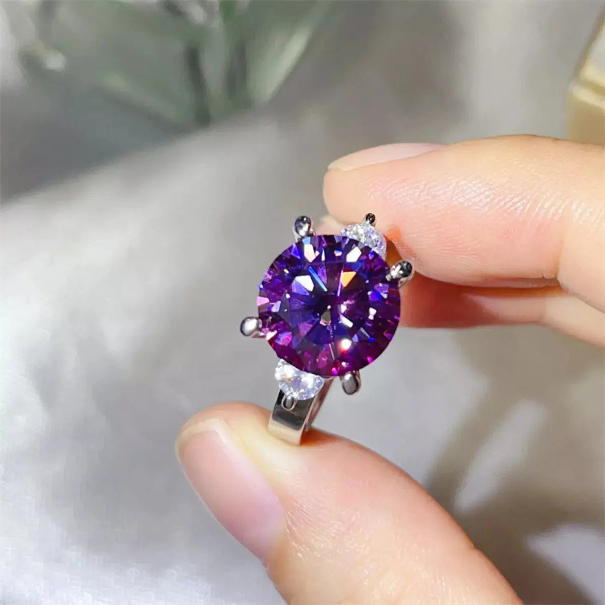 925 Sterling Silver Purple 5 Carat Moissanite Ring