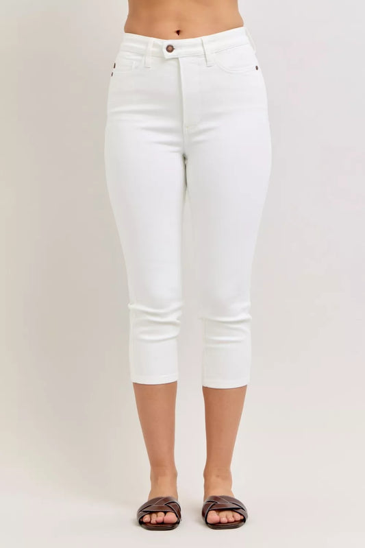 Judy Blue High Waist Extended Waistband Capri Pants with Spade Pockets