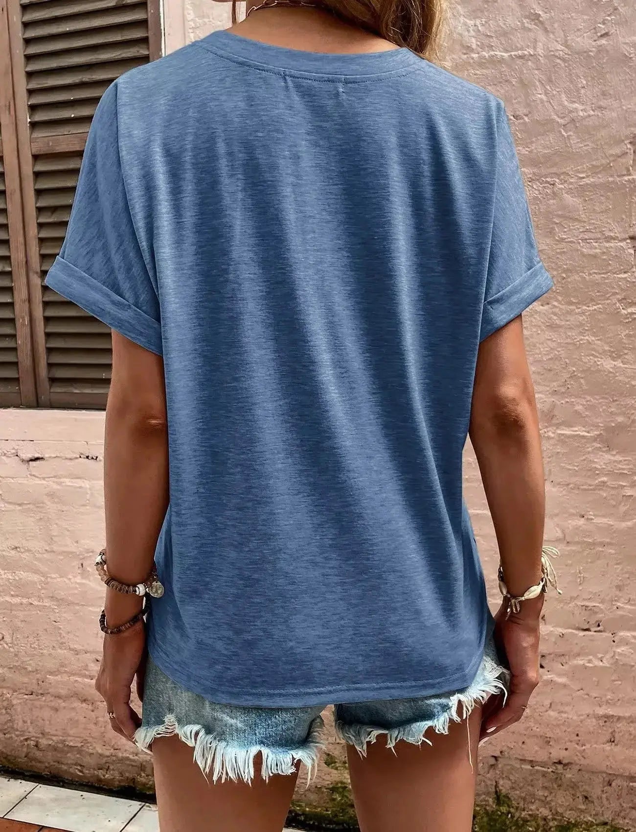Full Size Notched Rolled Short Sleeve T Shirt