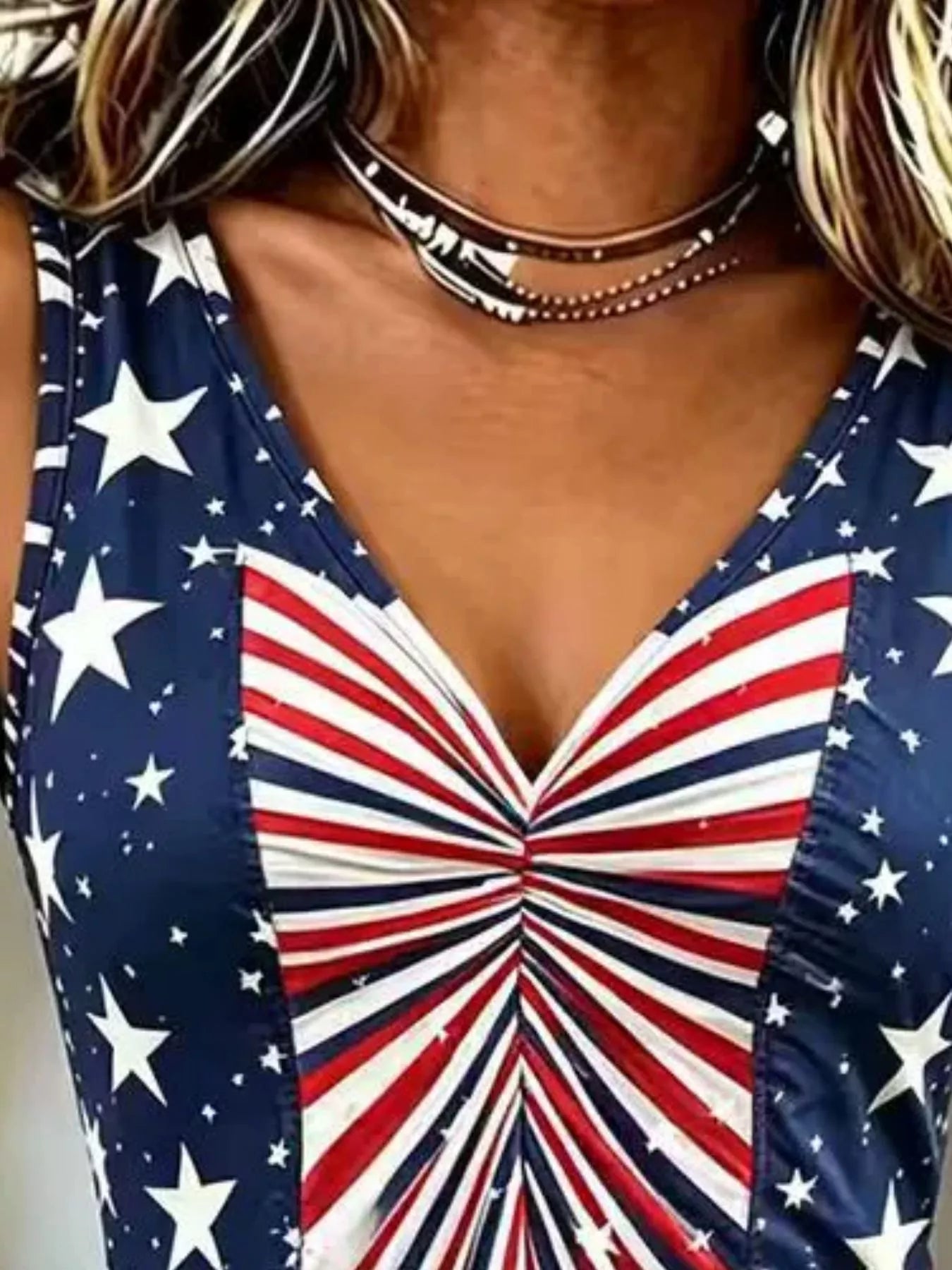 Full Size American Flag Print V-Neck Sleeveless Top Plus Size