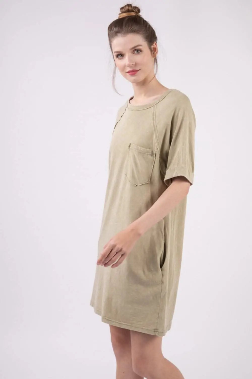 Dresses Trendsi Very J Washed Round Neck Mini Tee Dress for Effort