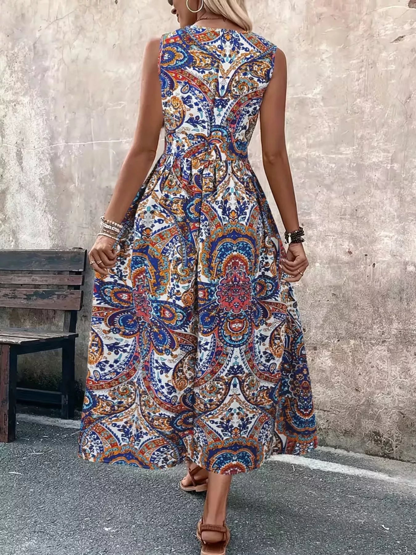 Paisley Print Sleeveless Romper with Long Top