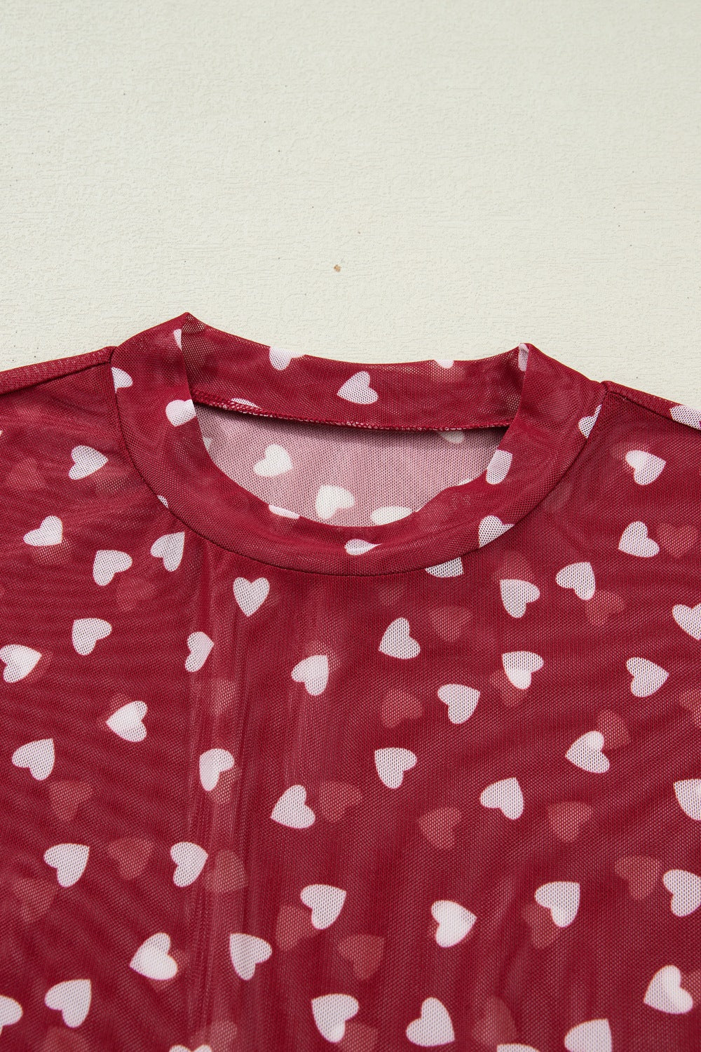 Women's Sheer Heart Print Fitted Mesh Blouse