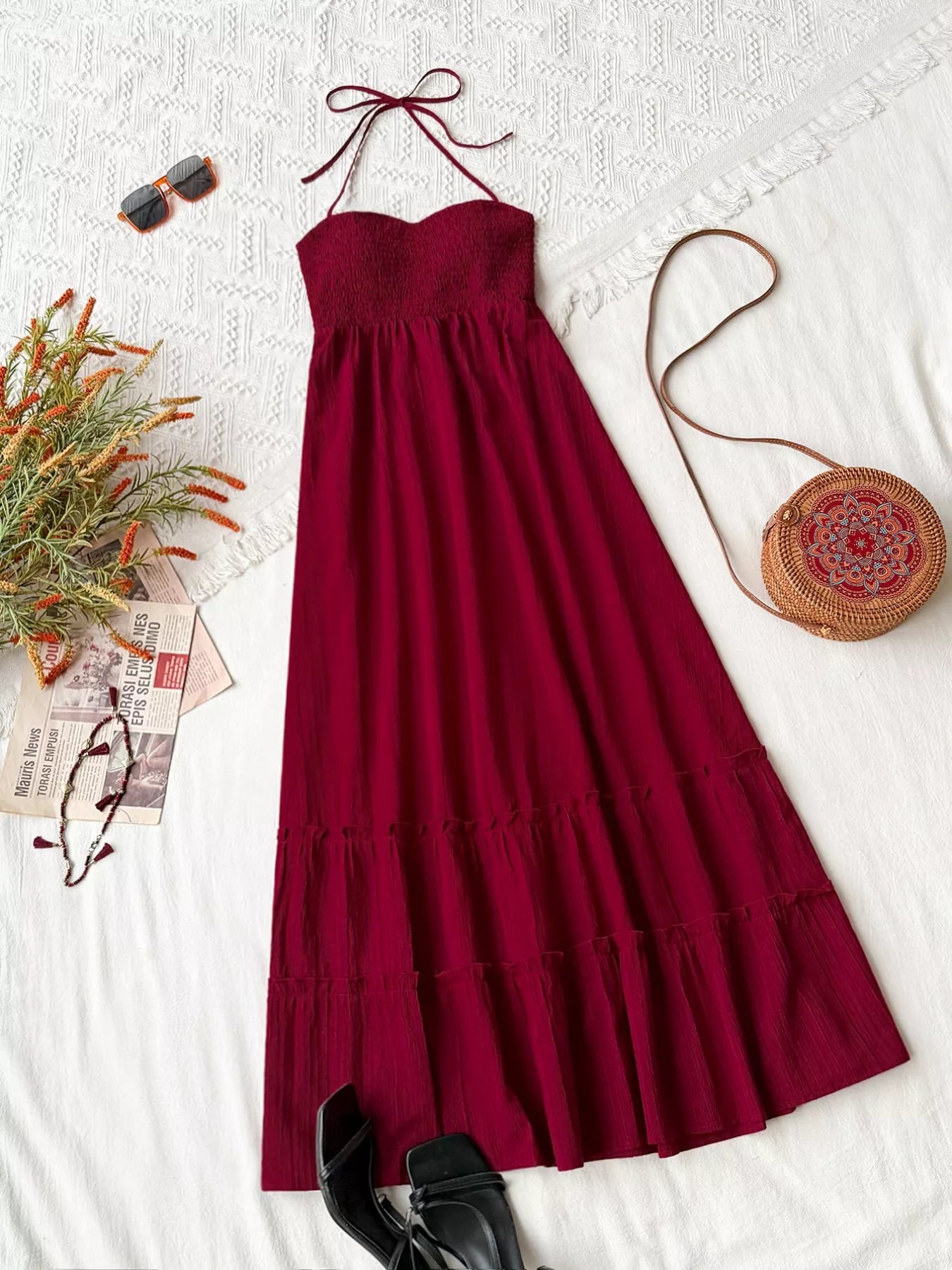 Sweetheart Halter Neck Tiered Dress