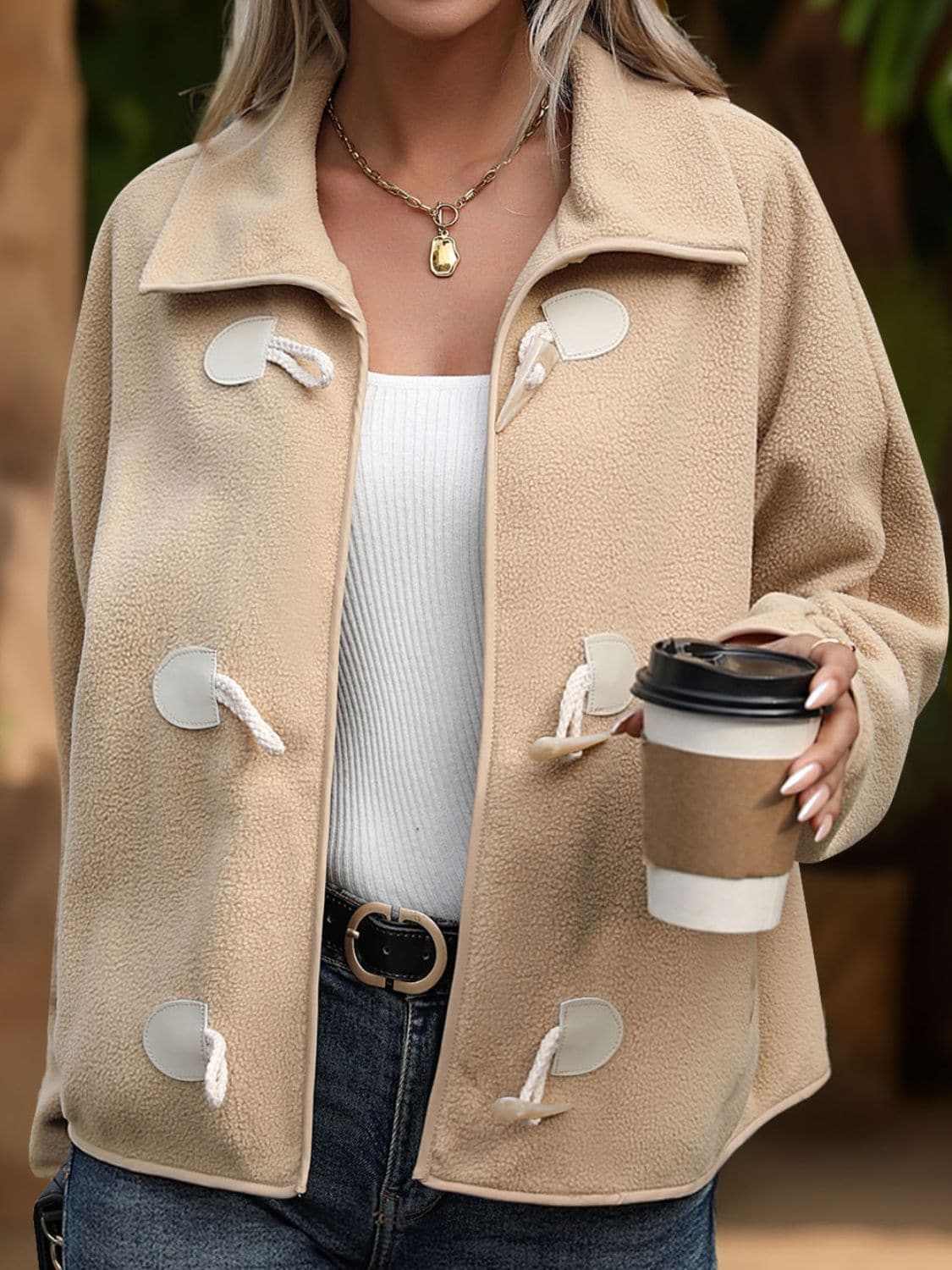 Jackets Trendsi Chic collared toggle coat with pockets
