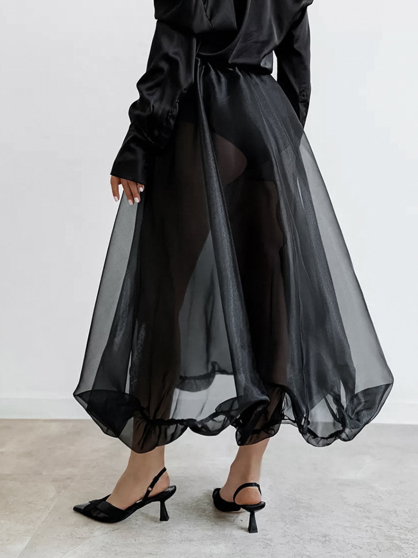 Sheer Flowy Elastic Waist Midi Skirt