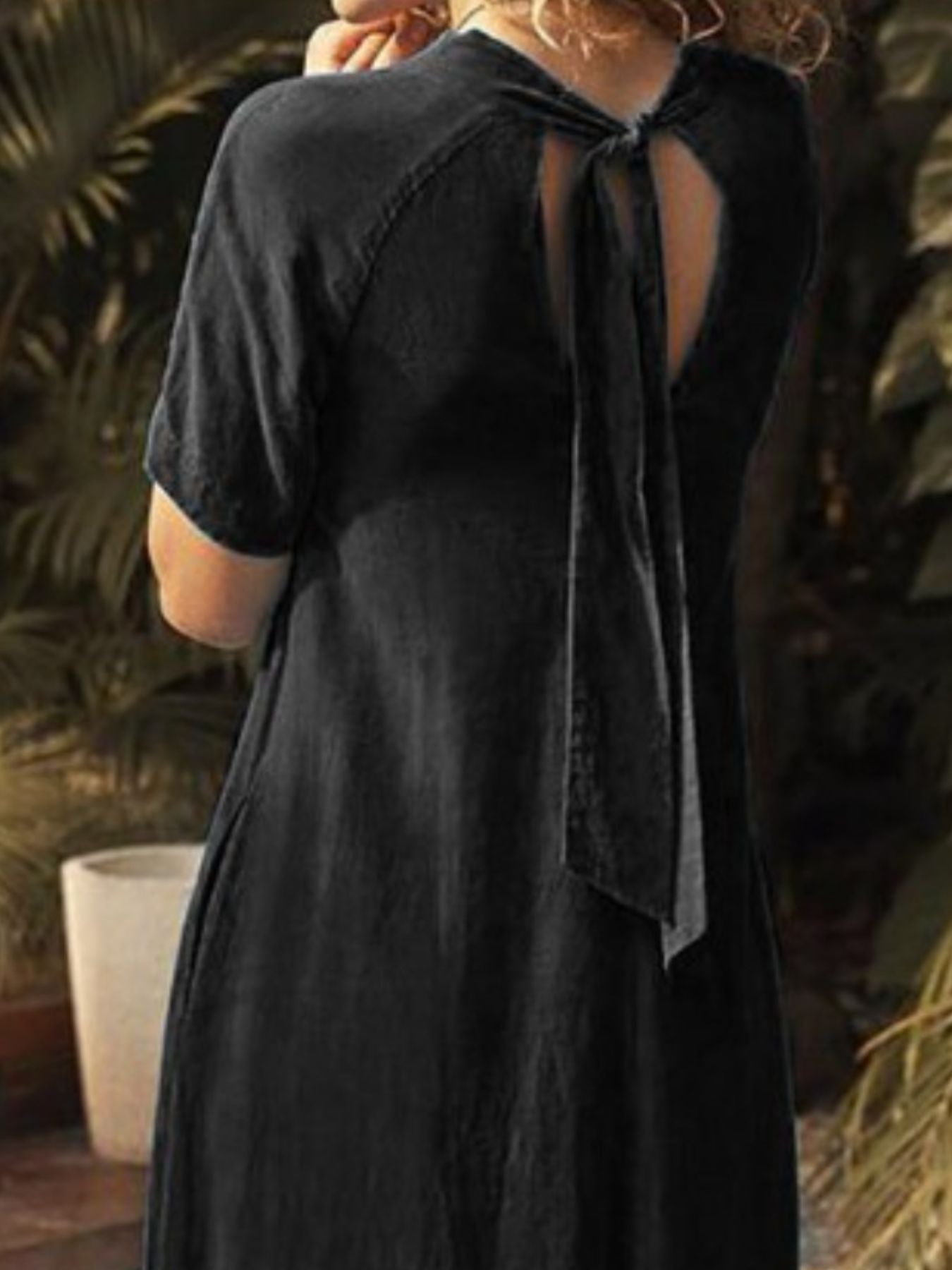 V Neck Short Sleeve Dress with Pockets