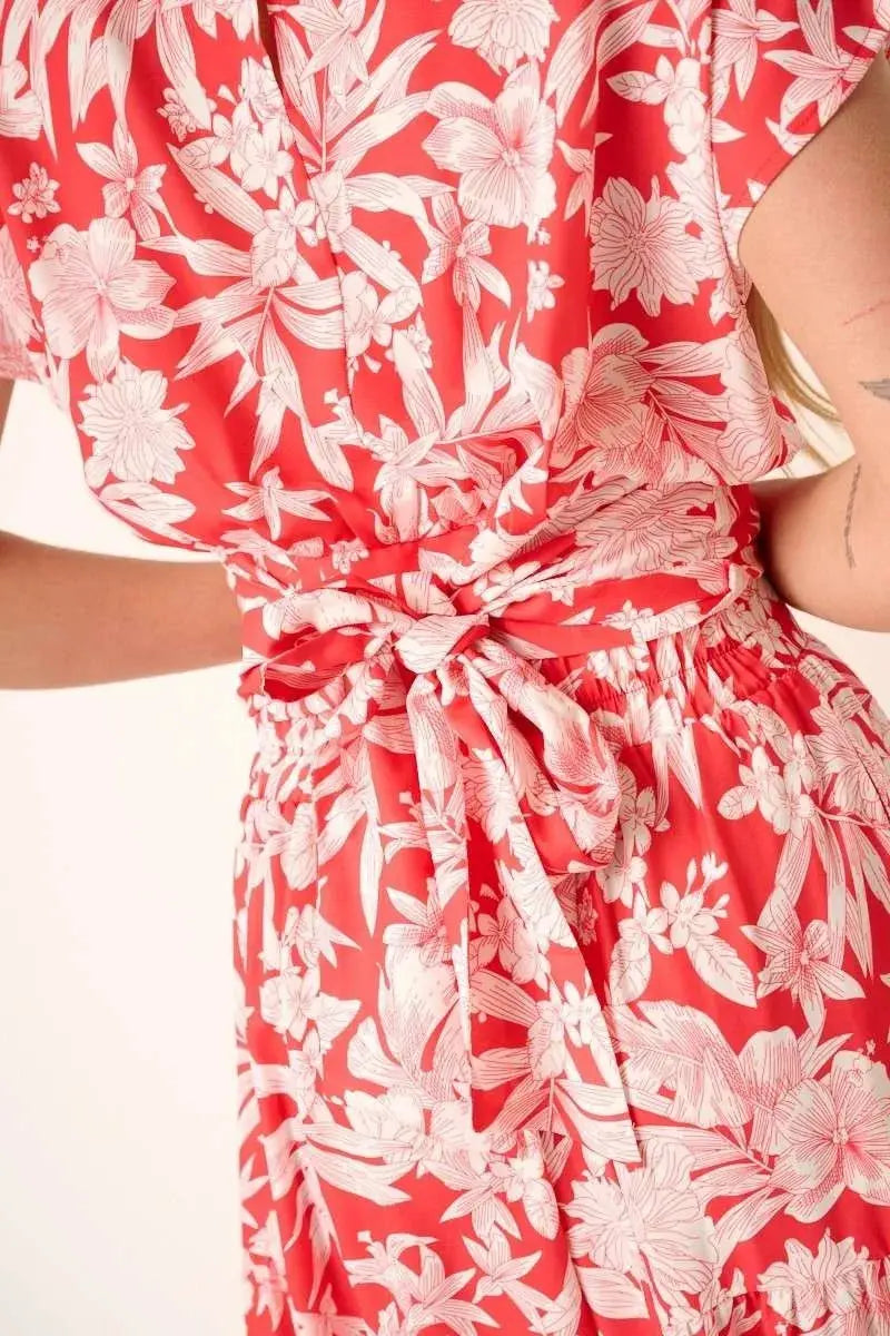 Mittoshop Tropical Floral Two-Piece Top & Tiered Maxi Skirt Set