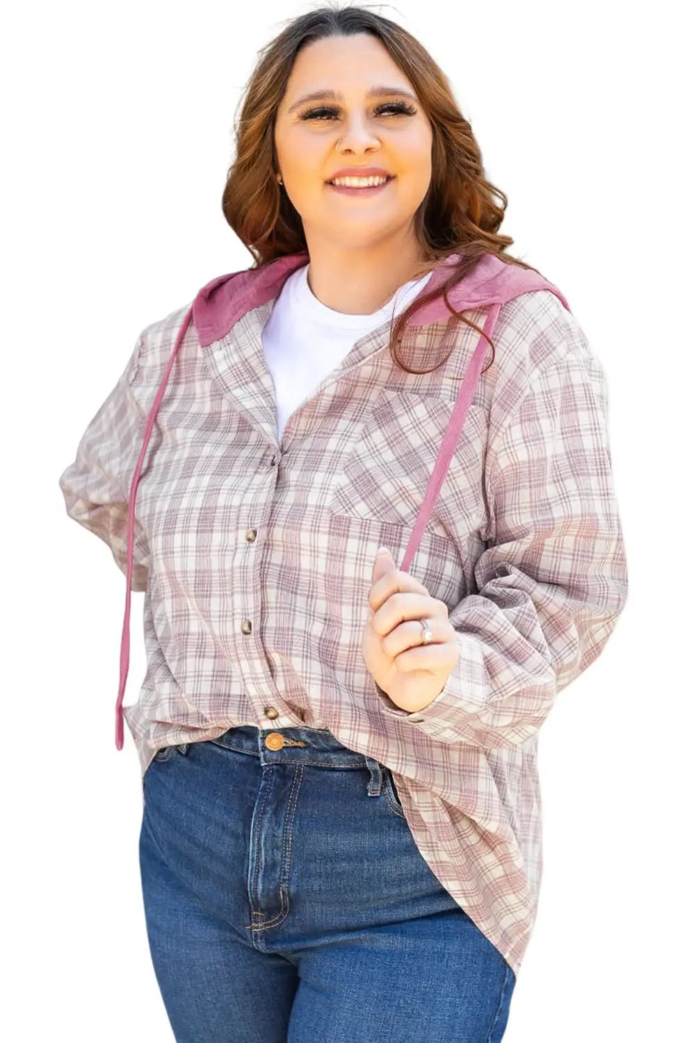 Love Salve Women's Hooded Plaid Shirt — Plus Size Comfort