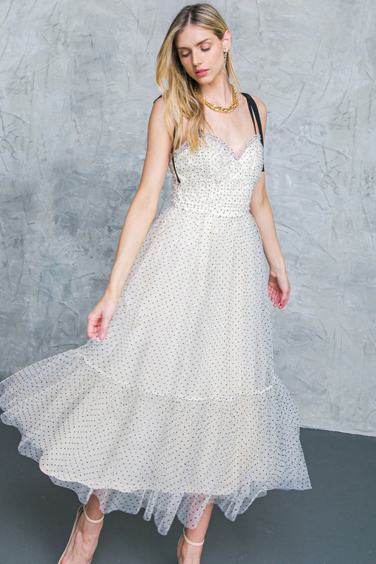 CUTOUT FOR ELEGANCE TULLE MIDI DRESS