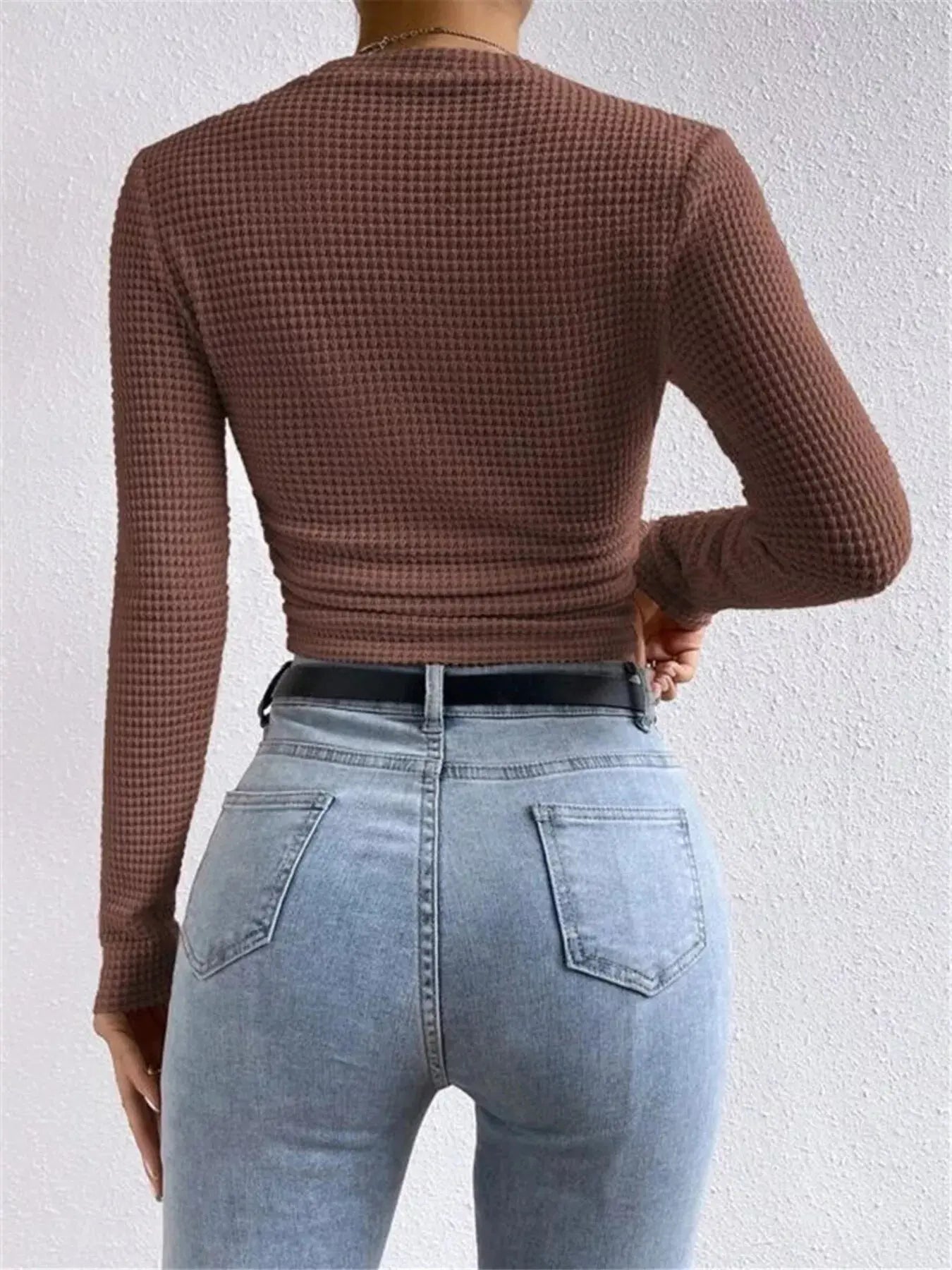 Waffle Knit Long Sleeve T Shirt