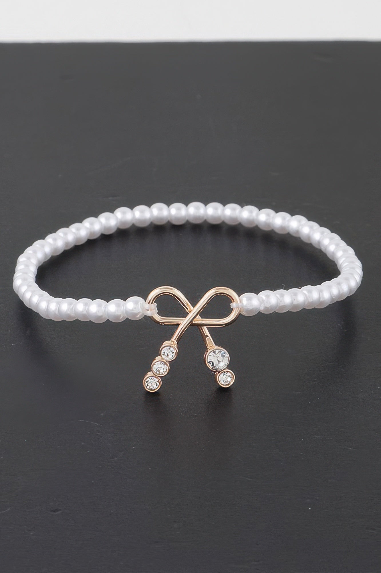 Faux Pearl Bow Rhinestone Bracelet