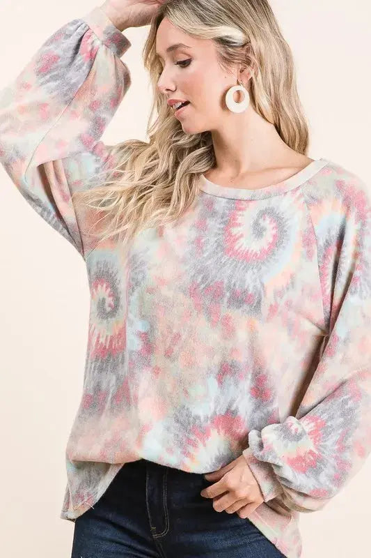 Women's T-Shirt - Tie Dye Puff Sleeve - Casual Style