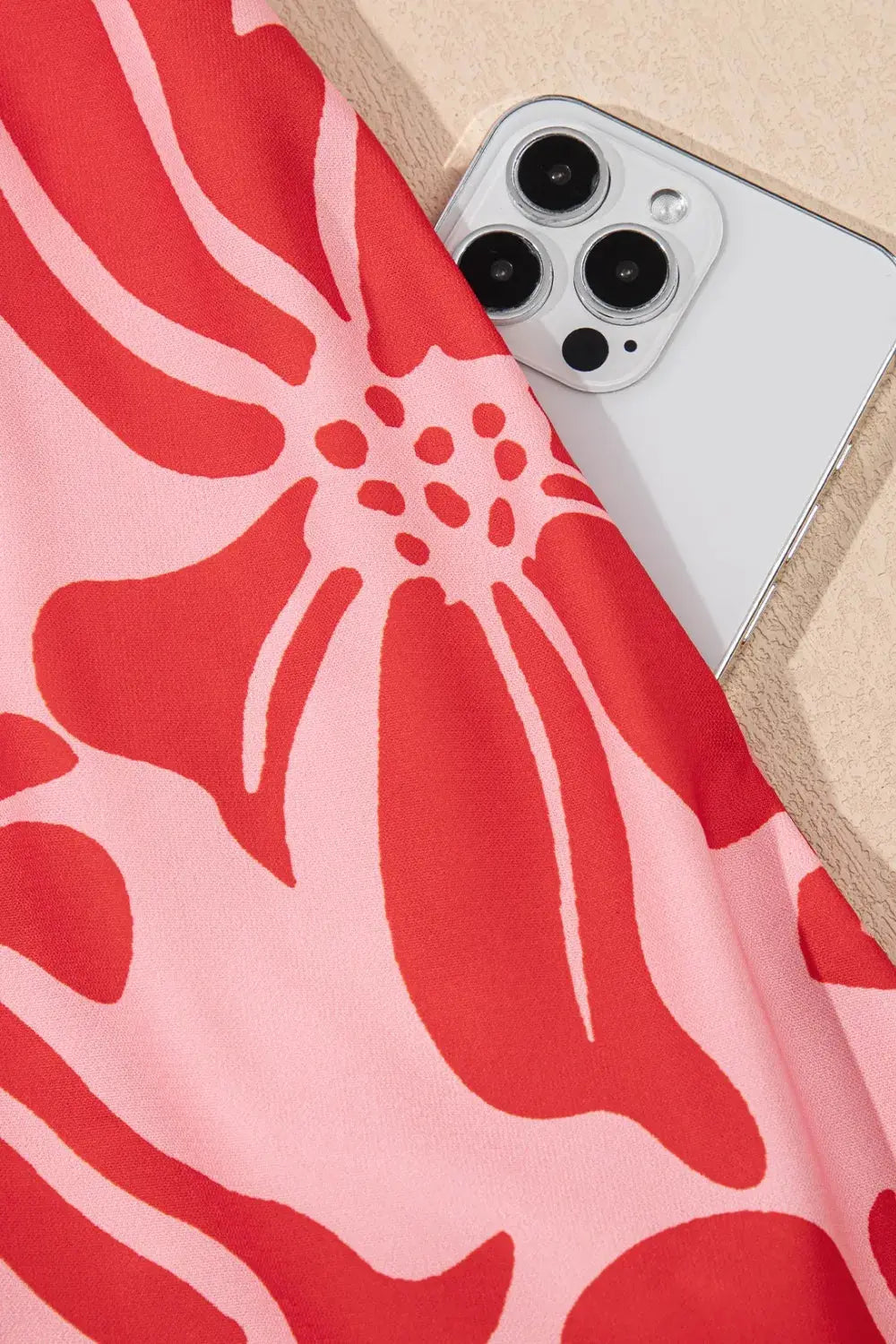 Floral Ruffled V Neck Midi Dress with Button Front