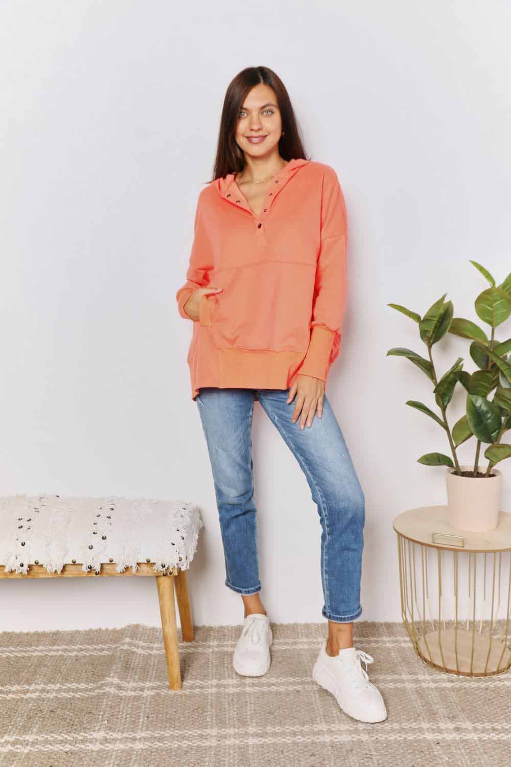 Jackets Trendsi Chic quarter-snap hoodie for women