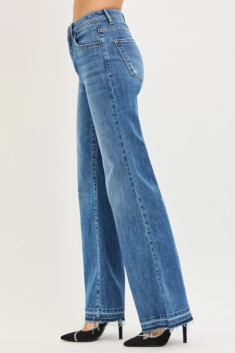 RISEN Jeans - High Rise Wide Leg Jeans With Released Hem