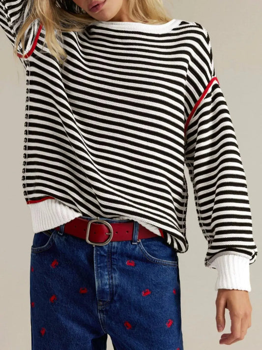 Striped Round Neck Long Sleeve Sweater