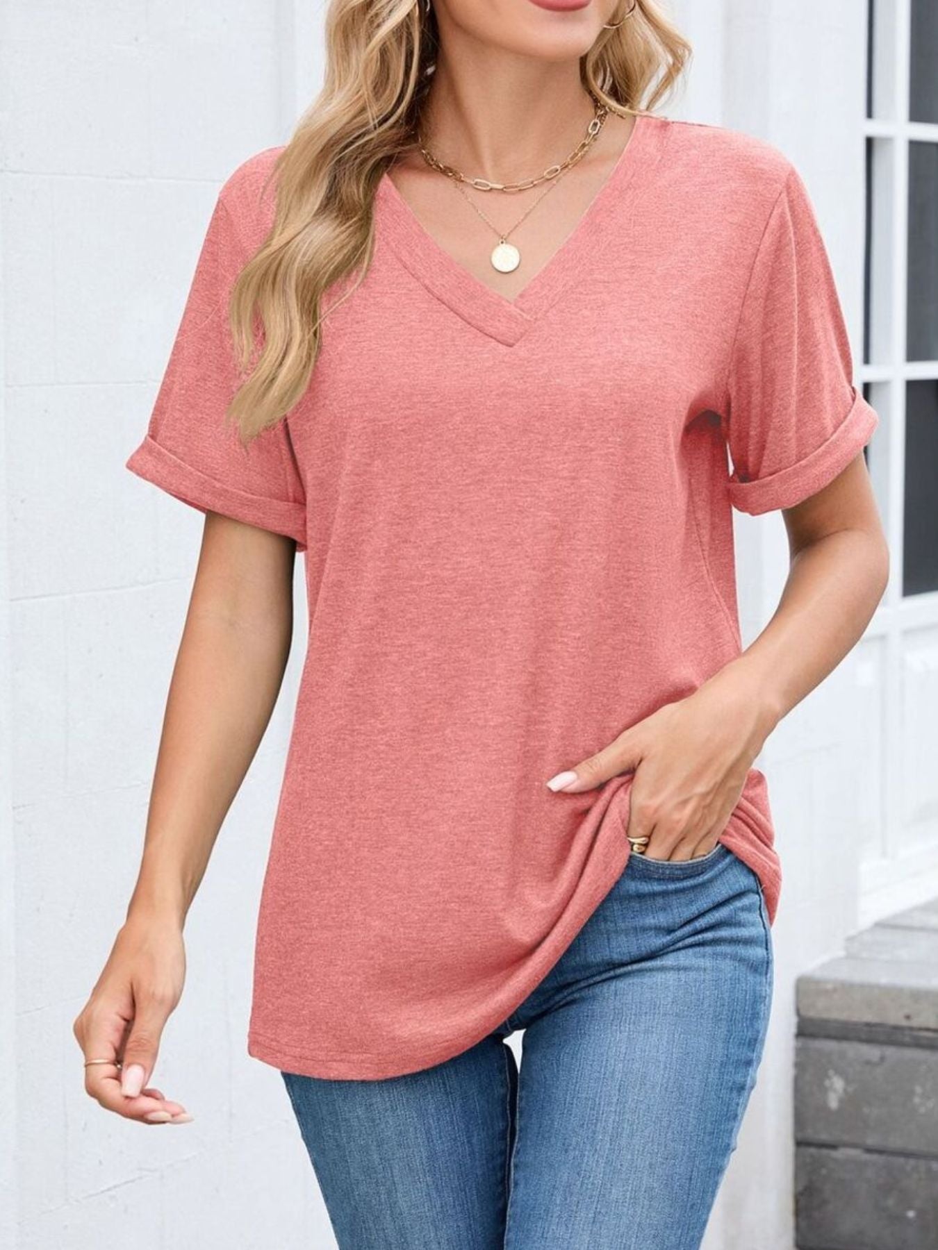 Casual V Neck Short Sleeve T Shirt