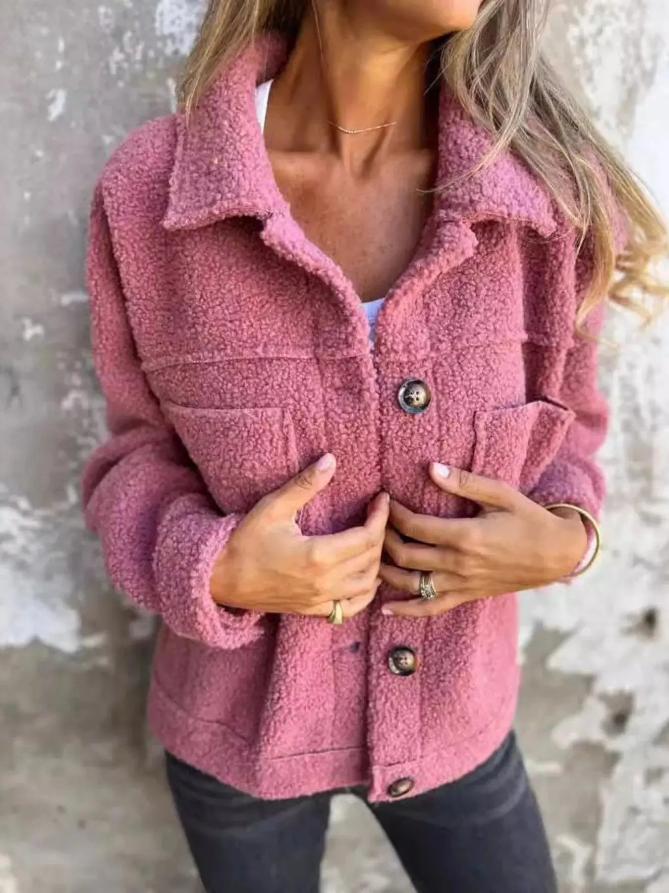 Plus Size Single-Breasted Sherpa Shacket