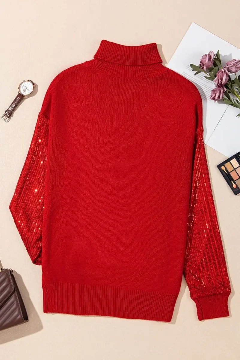 Women's Sweater - Red Sequin Sleeve - Christmas Party Southern Belle