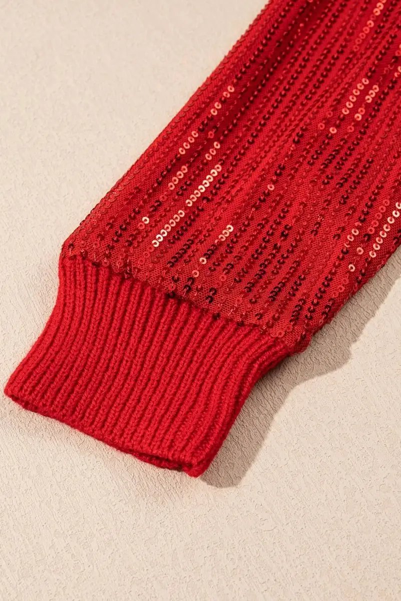 Women's Sweater - Red Sequin Sleeve - Christmas Party Southern Belle