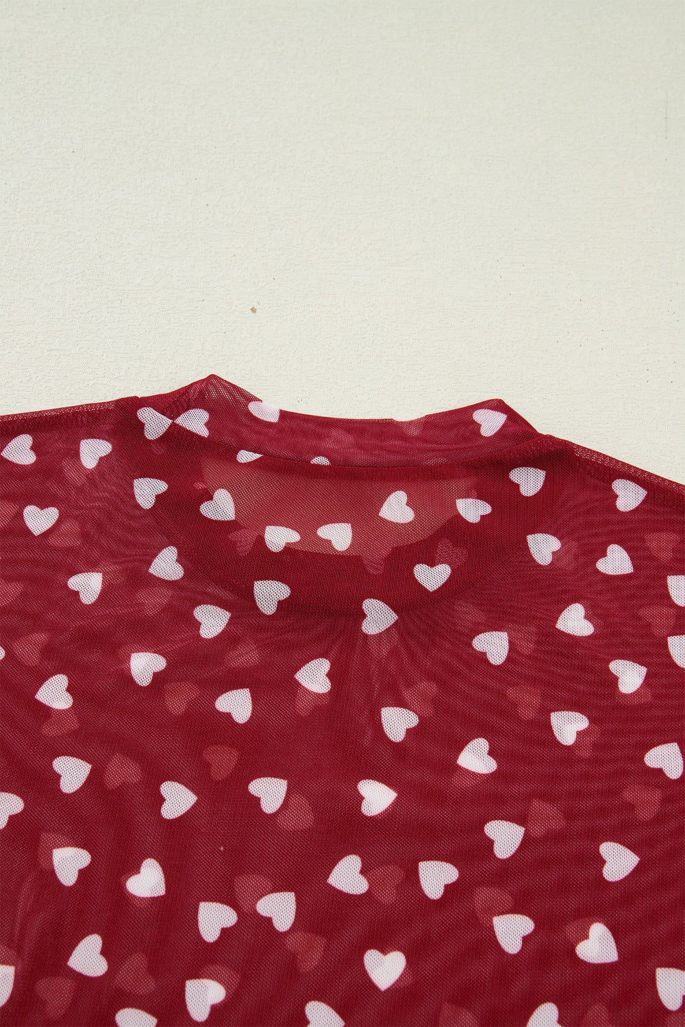 Women's Sheer Heart Print Fitted Mesh Blouse