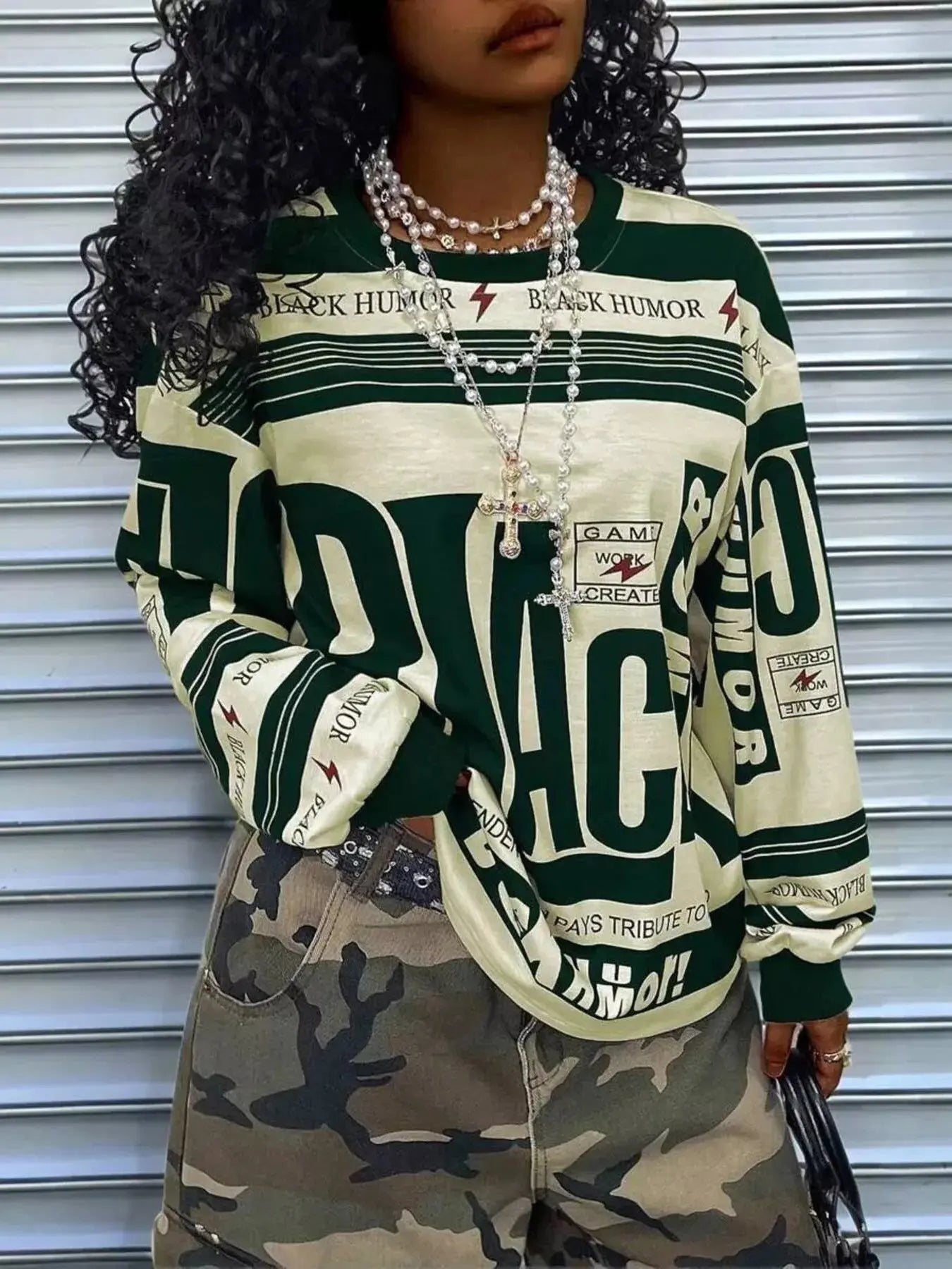 Printed Drop Shoulder Long Sleeve T Shirt