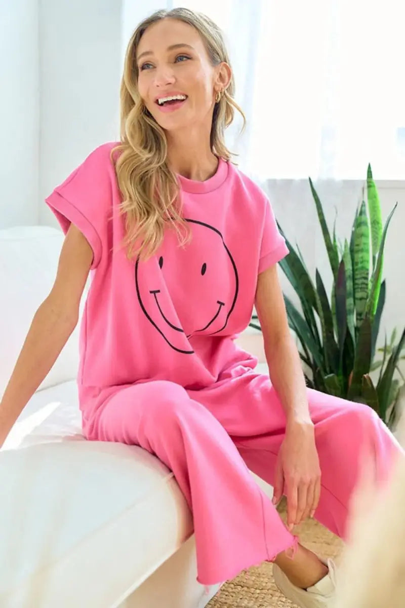 T-Shirts Trendsi Smile Face Tee Women's Casual Drop Shoulder T-Shirt Soft & Comfy