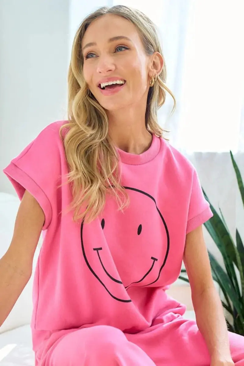 T-Shirts Trendsi Smile Face Tee Women's Casual Drop Shoulder T-Shirt Soft & Comfy