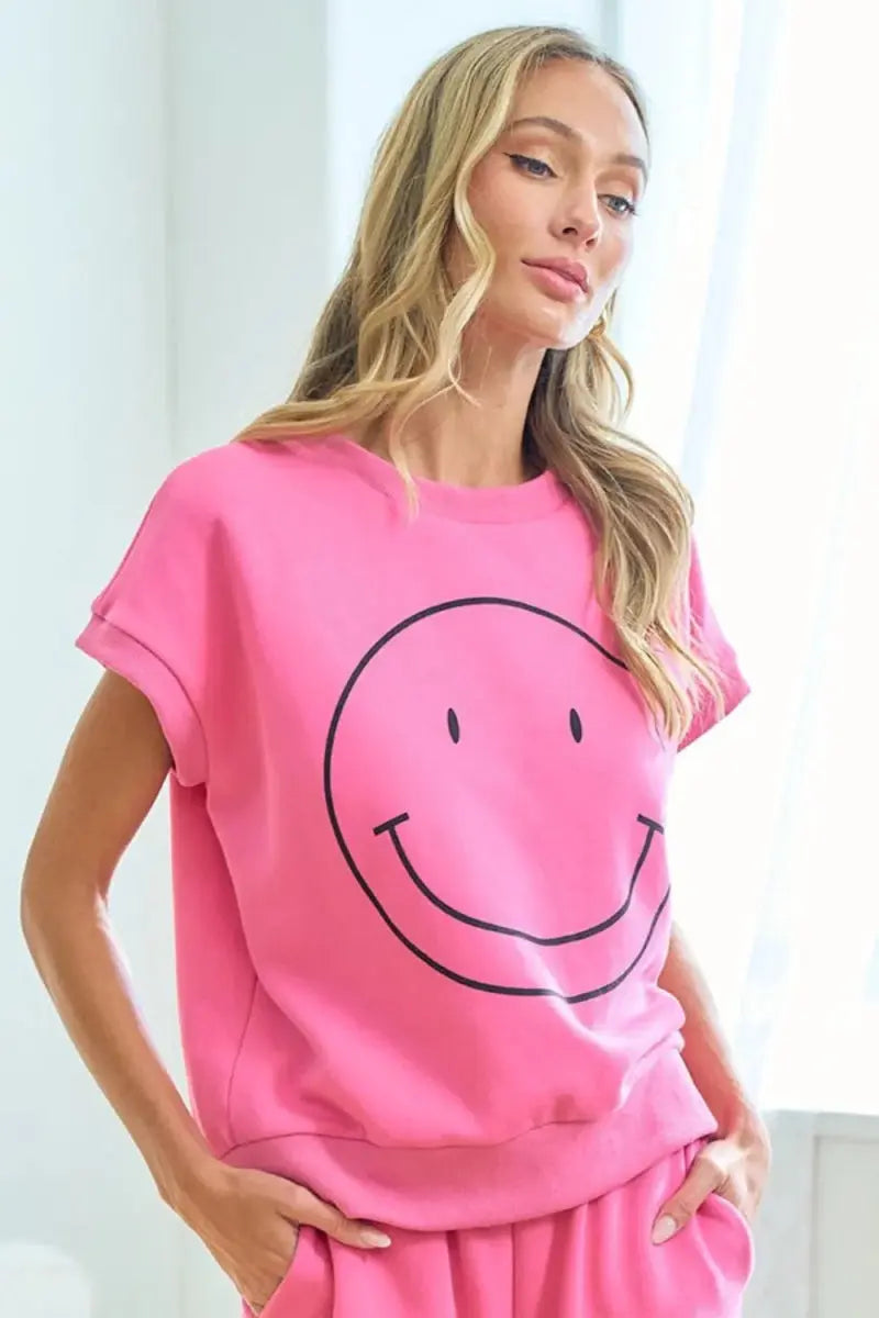 T-Shirts Trendsi Smile Face Tee Women's Casual Drop Shoulder T-Shirt Soft & Comfy